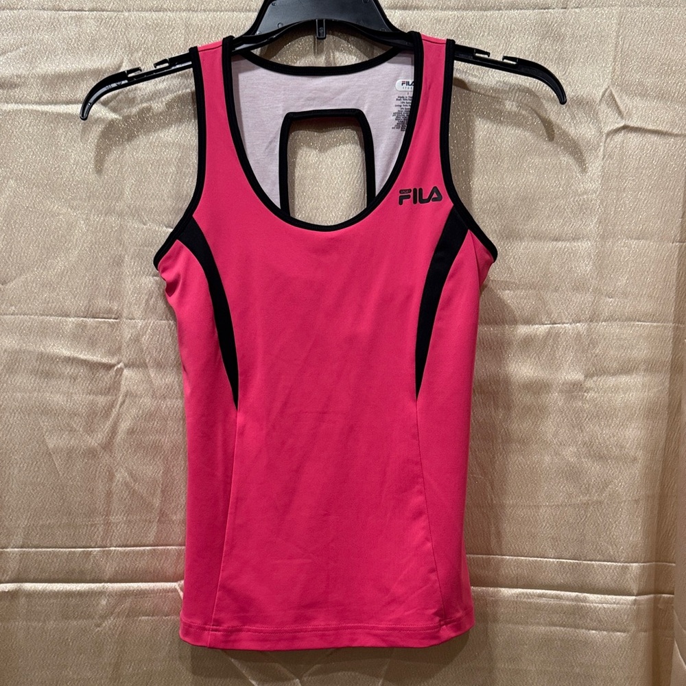 Fila Bright Pink / Black Workout Tank Top With Built In Bra Support - Size S